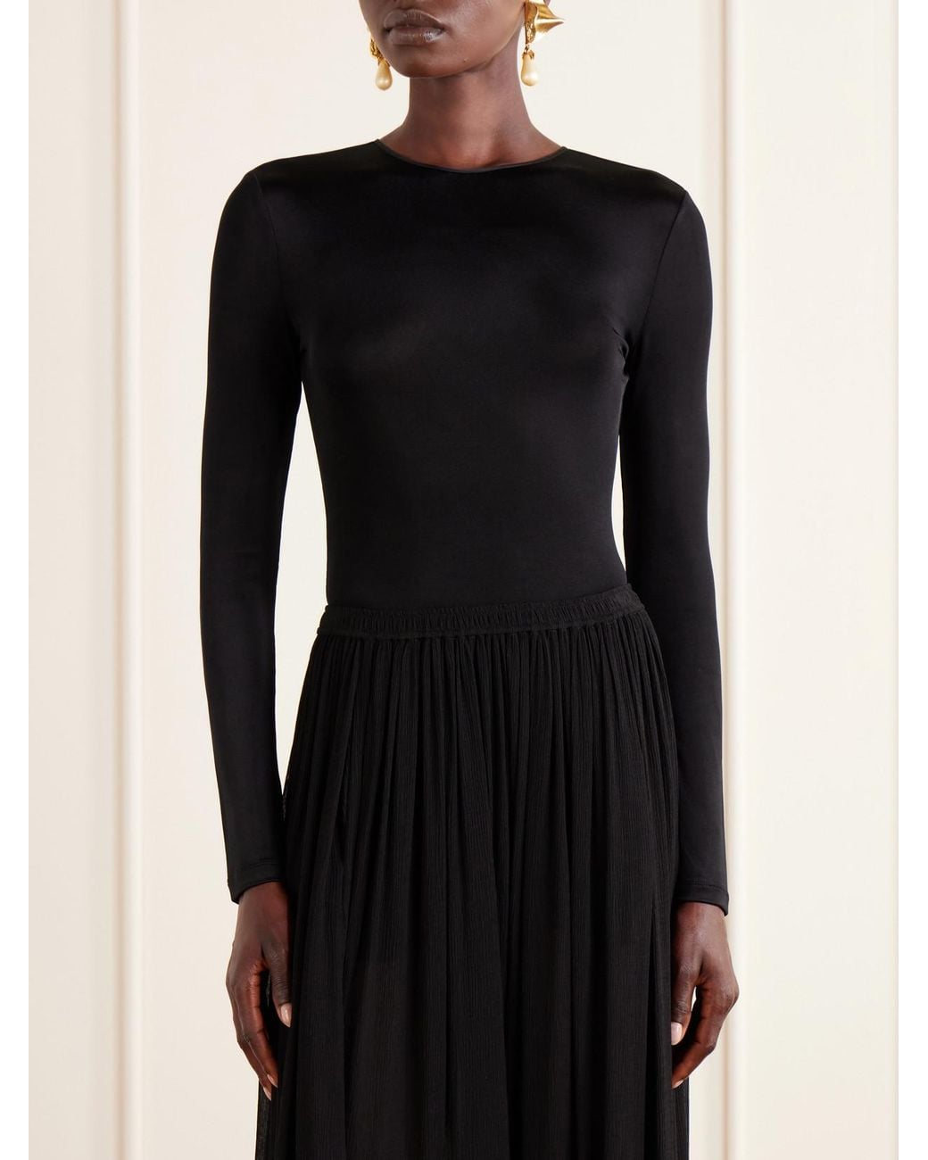 Saint Laurent Black Open-Back Jersey Bodysuit