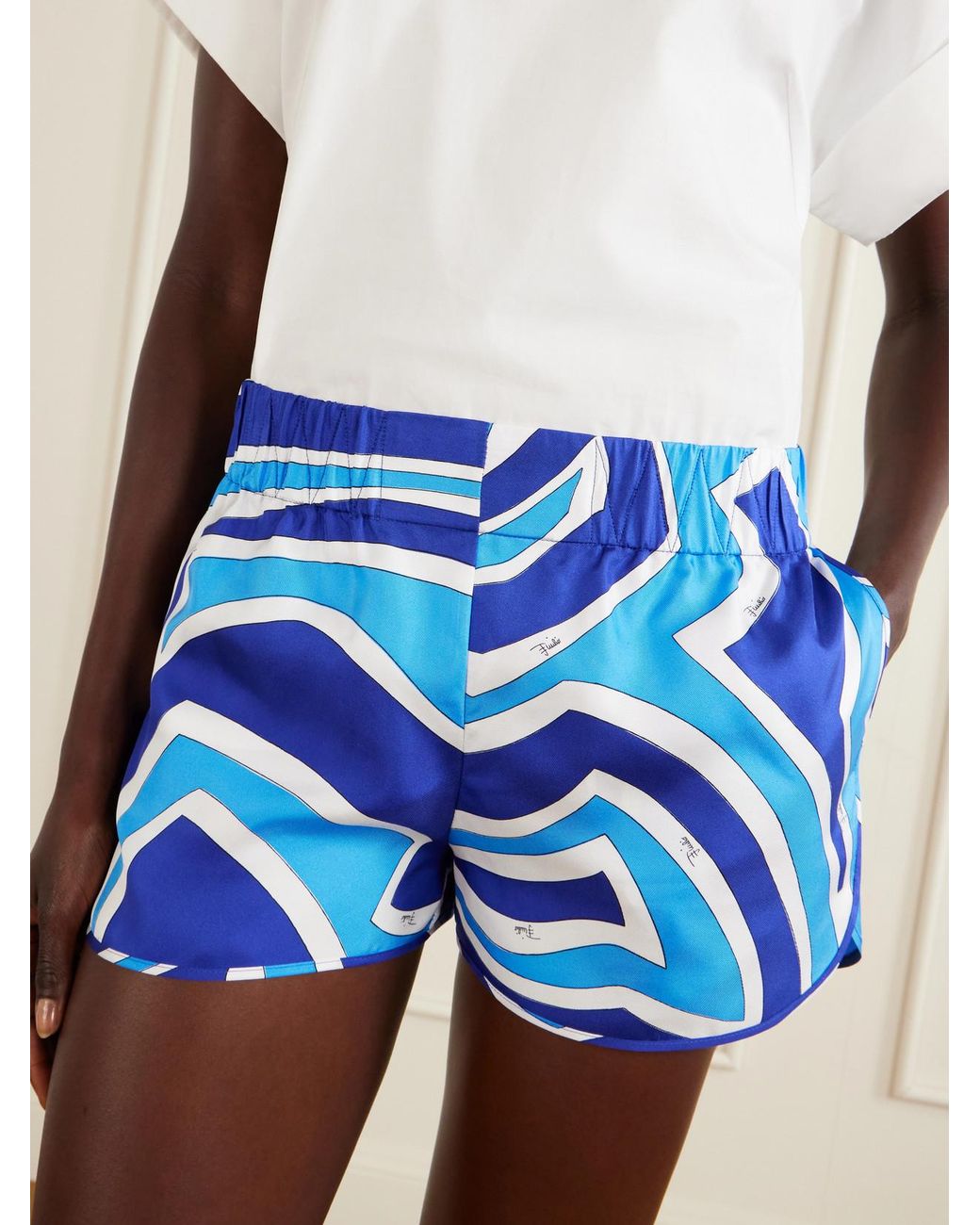 Emilio Pucci Blue Printed Silk-Twill Shorts