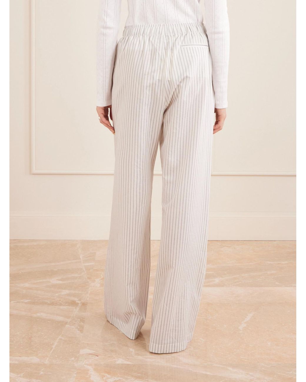 Rohe White Striped Silk And Cotton-Blend Wide-Leg Pants