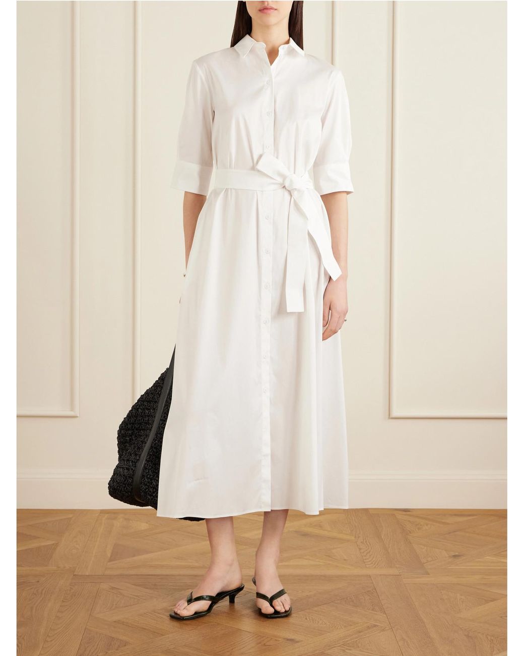 Max Mara White Cotton-Blend Poplin Midi Dress