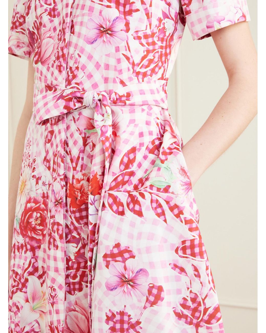 Mary Katrantzou Pink Chima Floral-Print Tie-Detailed Woven Midi Dress