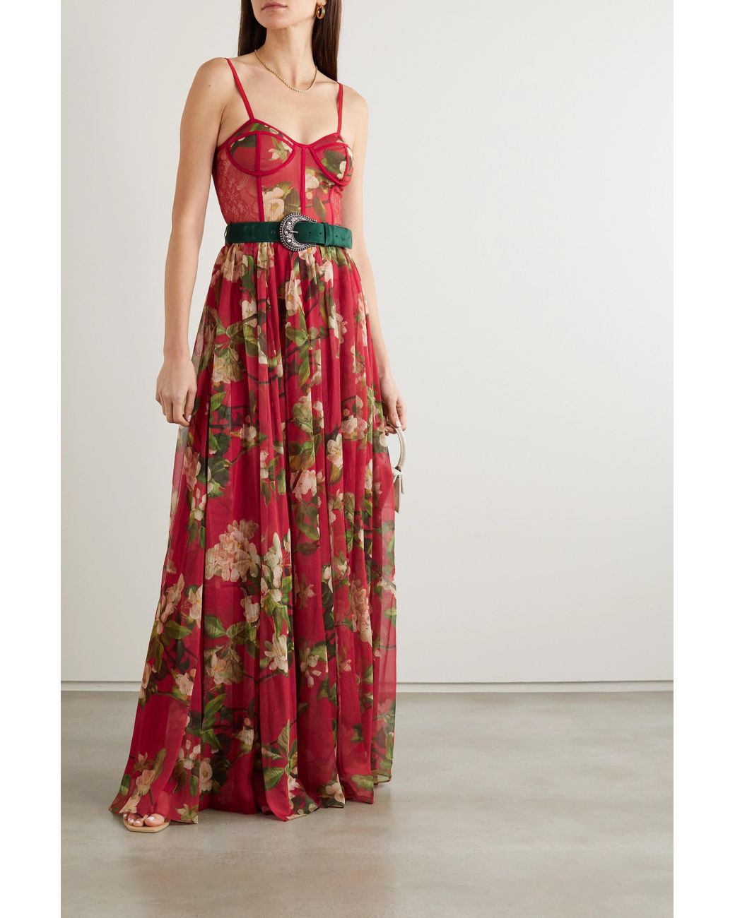 PATBO Floral Bustier Belted Maxi Dress in Red | Lyst Canada