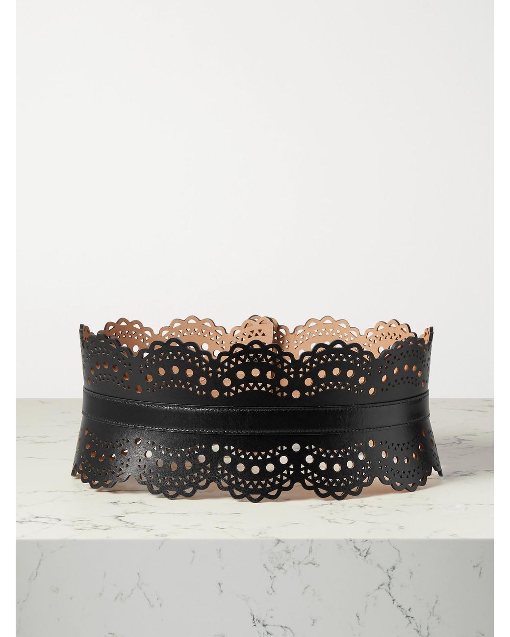 Alaïa Black Laser-Cut Leather Waist Belt