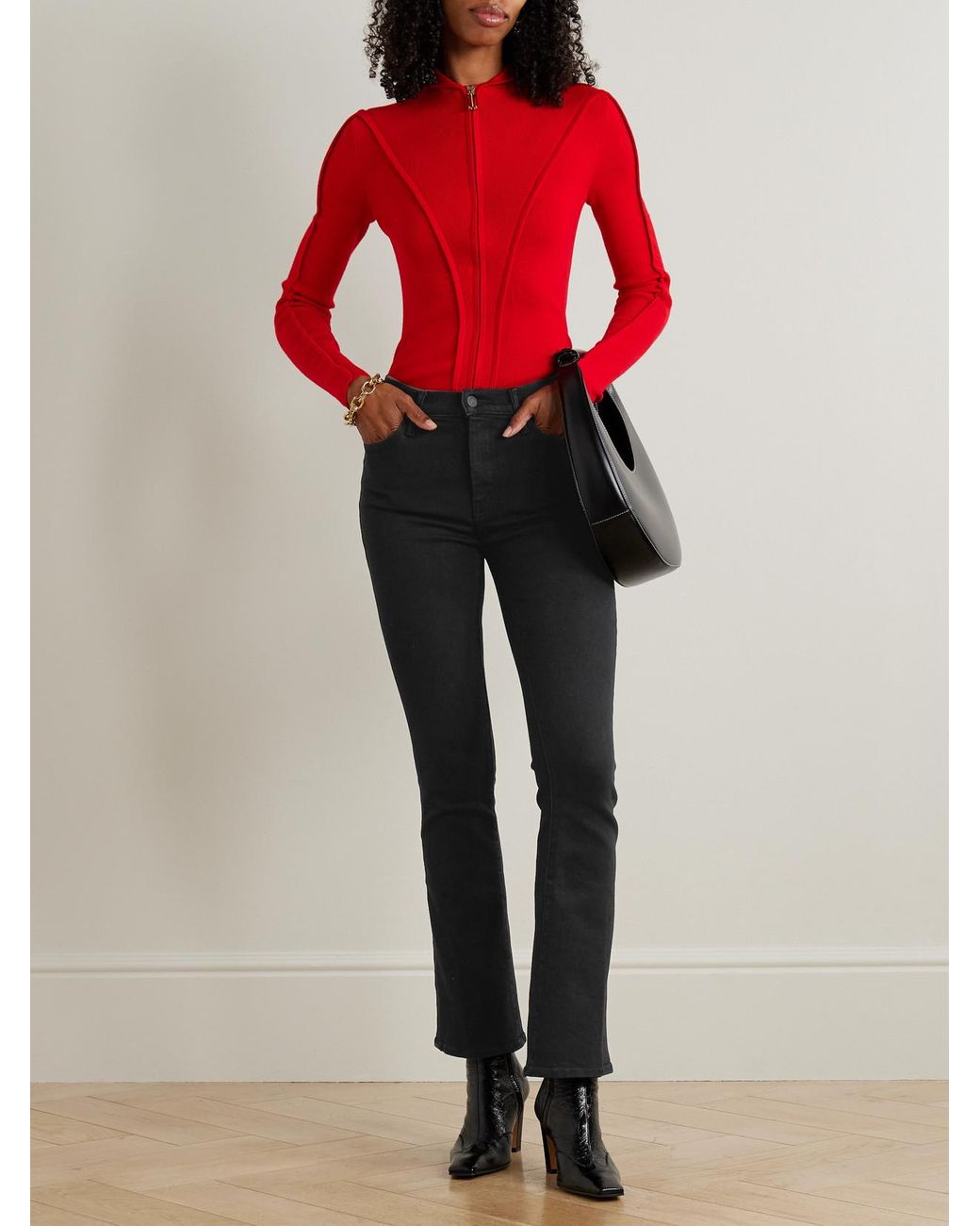 Mother Black The Weekender Mid-Rise Flared Jeans