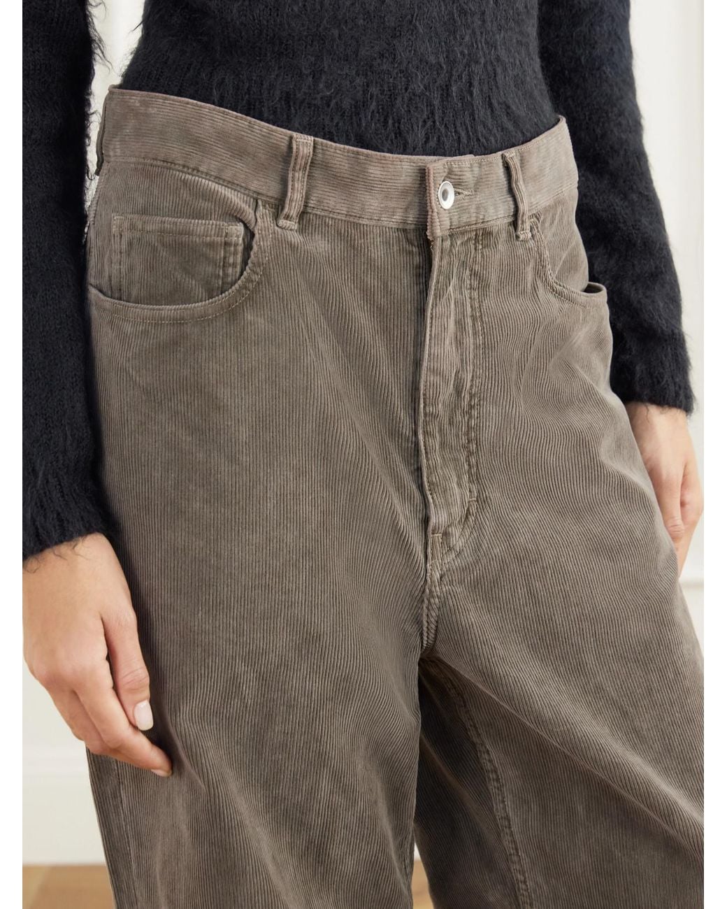 Auralee Gray Finx Garment-Dyed Cotton-Corduroy Wide-Leg Pants