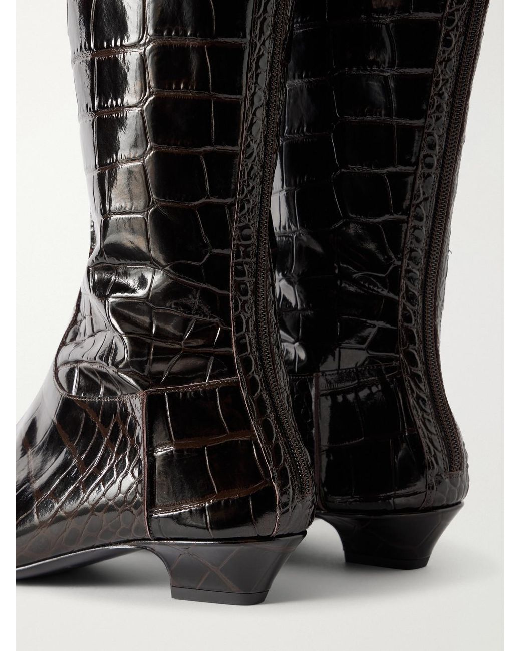 Magda Butrym Black Paneled Croc-Effect Leather Over-The-Knee Boots