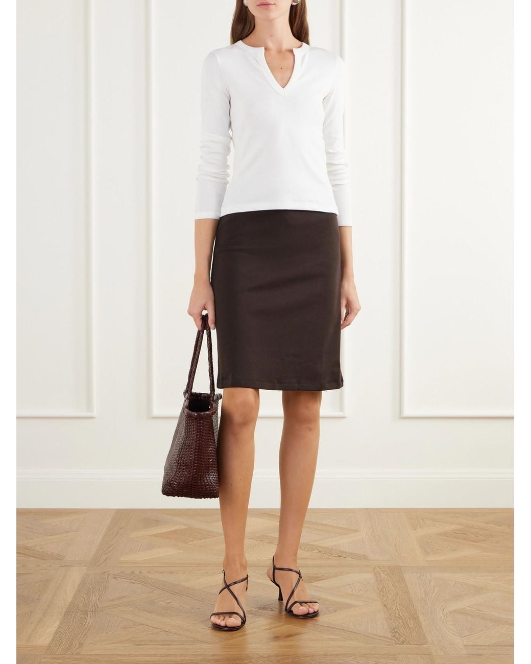 Flore Flore Brown Marie Organic Cotton-Jersey Knee-Length Skirt