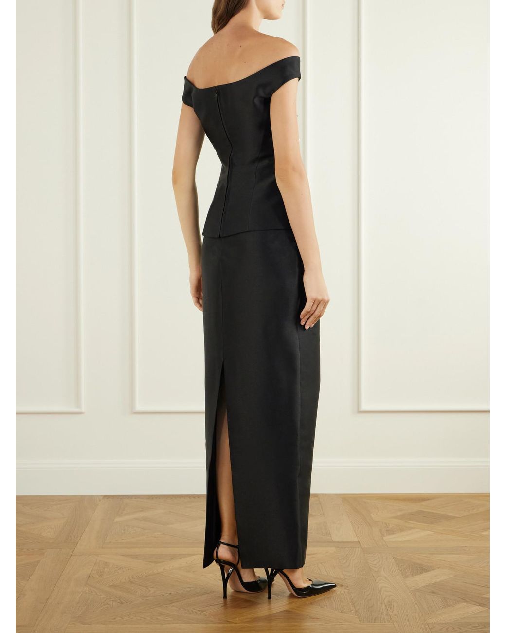 Solace London Black Pieta Off-The-Shoulder Twill Gown