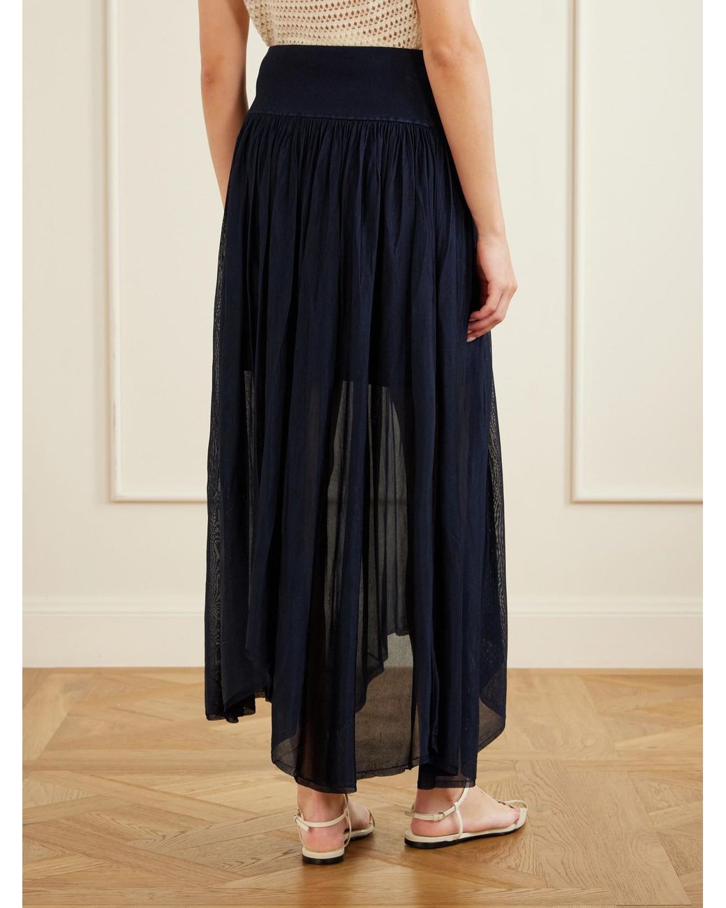 Maria McManus Blue Asymmetrical Plissé Midi Skirt