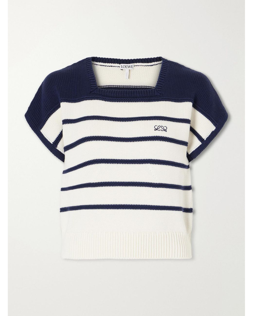 Loewe Blue Anagram-Embroidered Striped Cotton And Wool-Blend Sweater