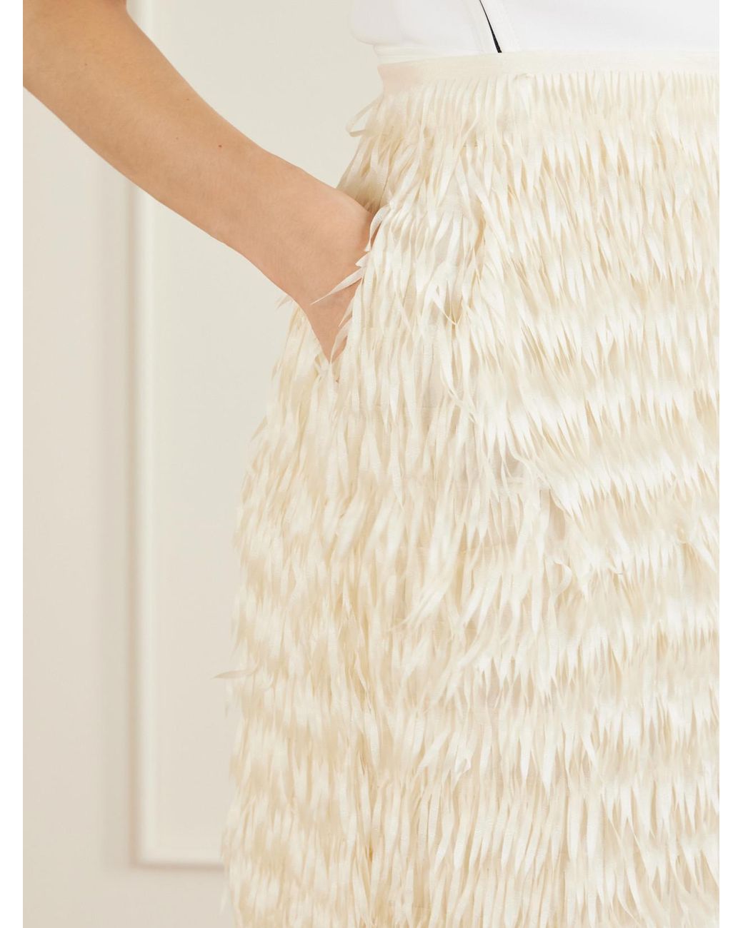 Maticevski Natural Resonate Fringed Satin Midi Skirt