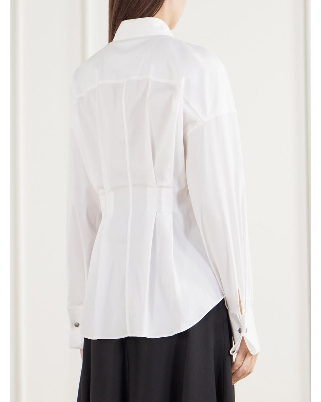 Brunello Cucinelli White Pleated Cotton-Blend Poplin Shirt