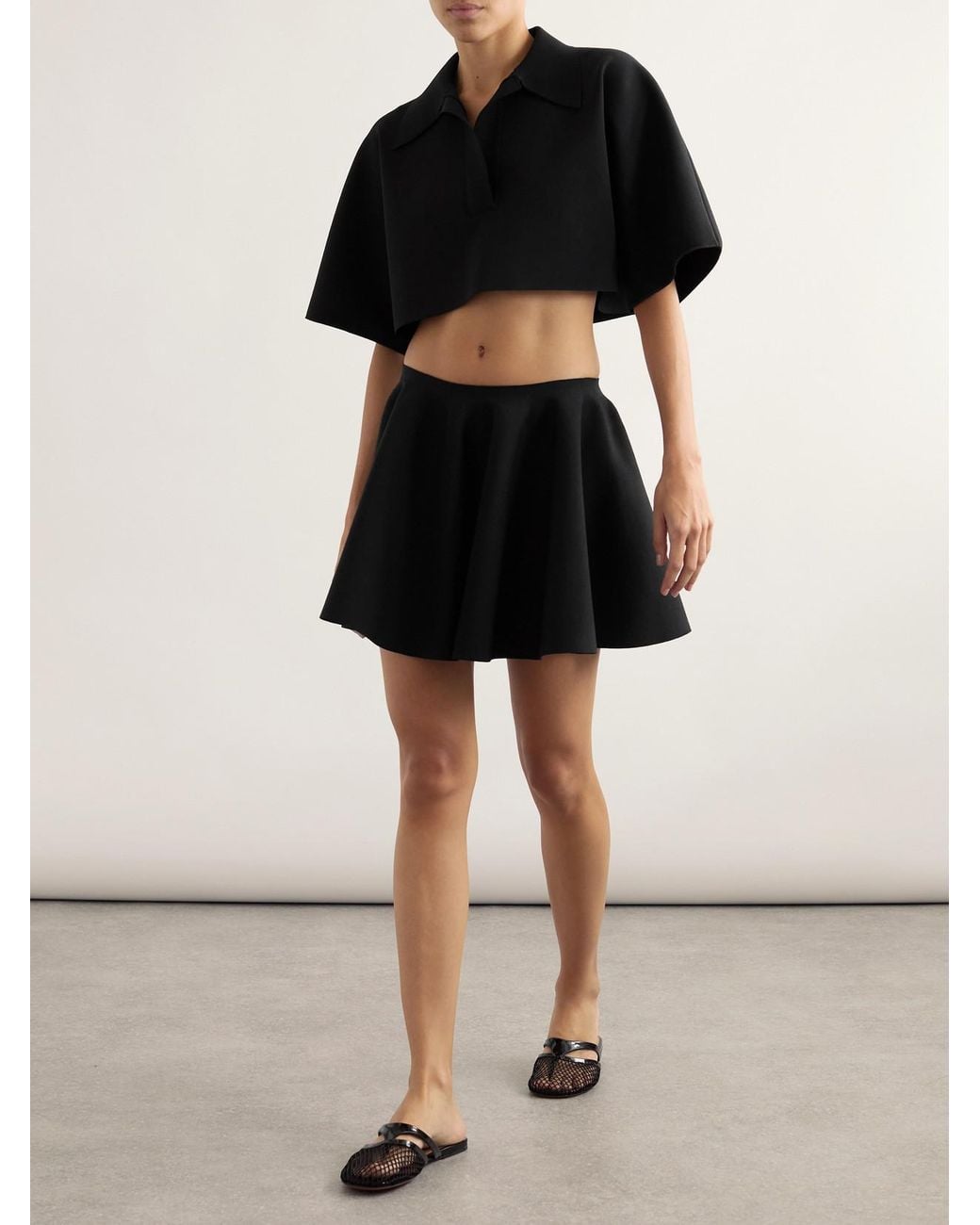 Alaïa Black Godet Pleated Knitted Mini Skirt