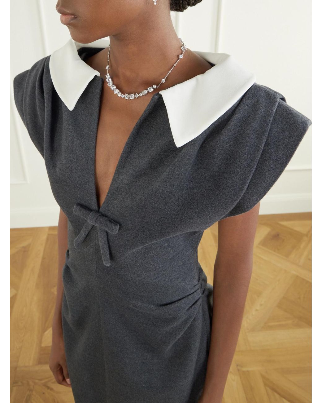 ShuShu/Tong Gray Gathered Wool-Blend Midi Dress