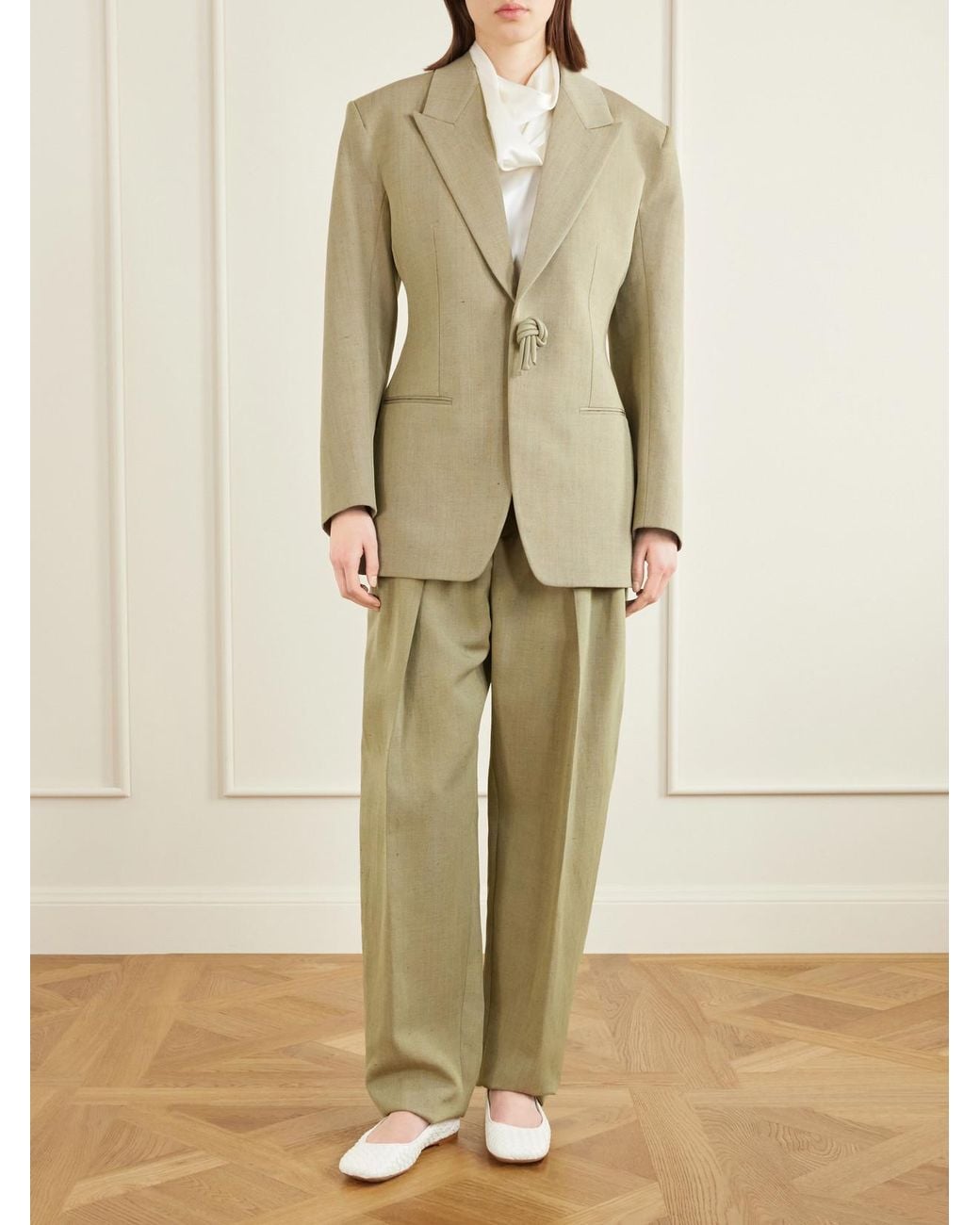 Bottega Veneta Natural Embellished Wool-Blend Blazer