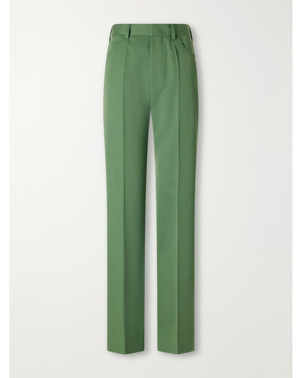 Marni Green Wool-Gabardine Low-Rise Straight-Leg Pants