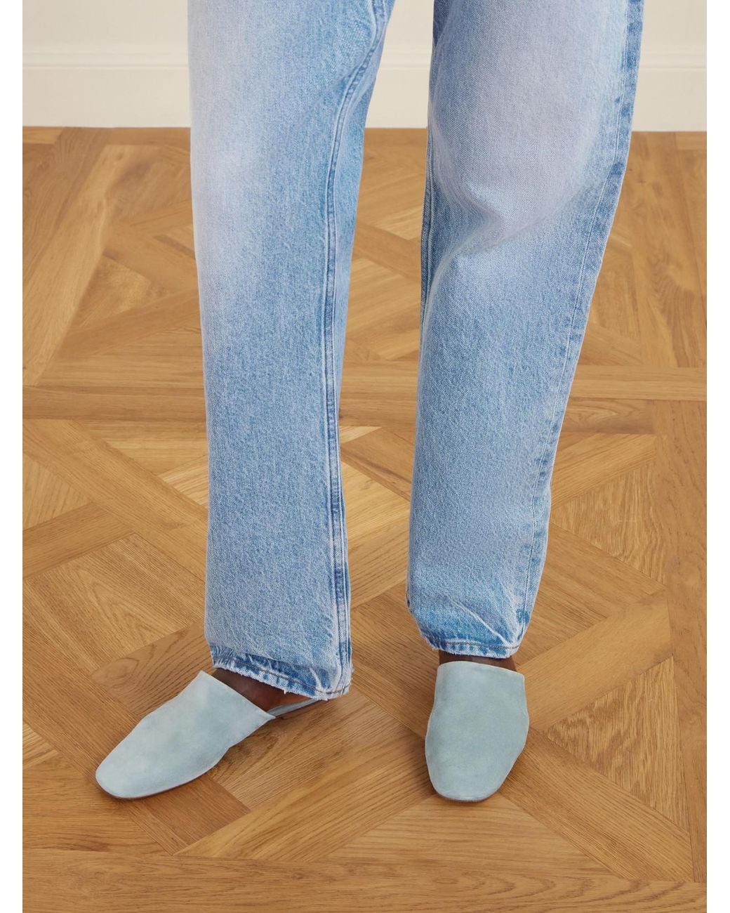 Aeyde White Rega Suede Slides