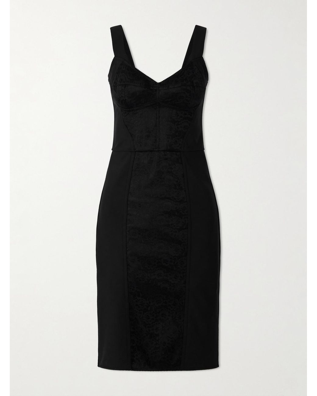 Dolce & Gabbana Lace-Paneled Jersey Midi Dress in Black | Lyst