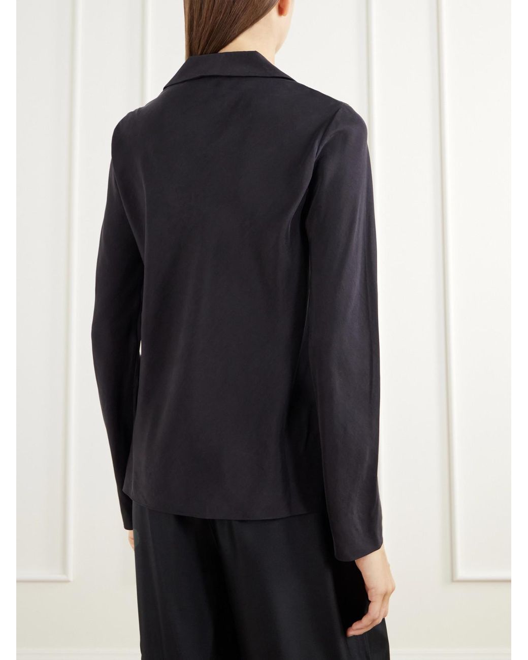 James Perse Black Washed Silk-Habotai Shirt