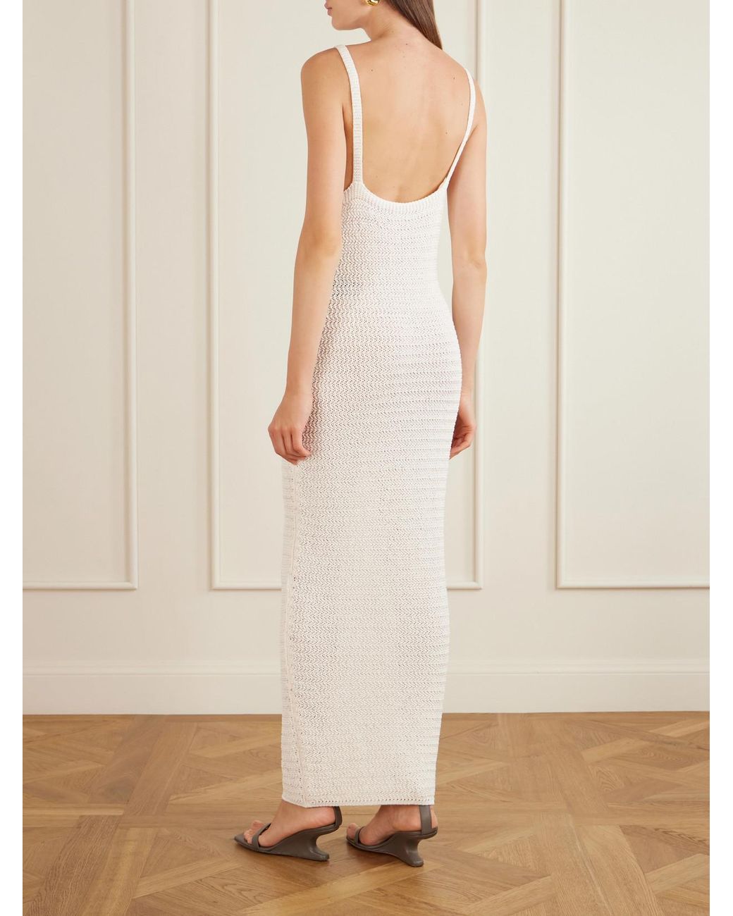 Balmain White Crochet-Knit Maxi Dress