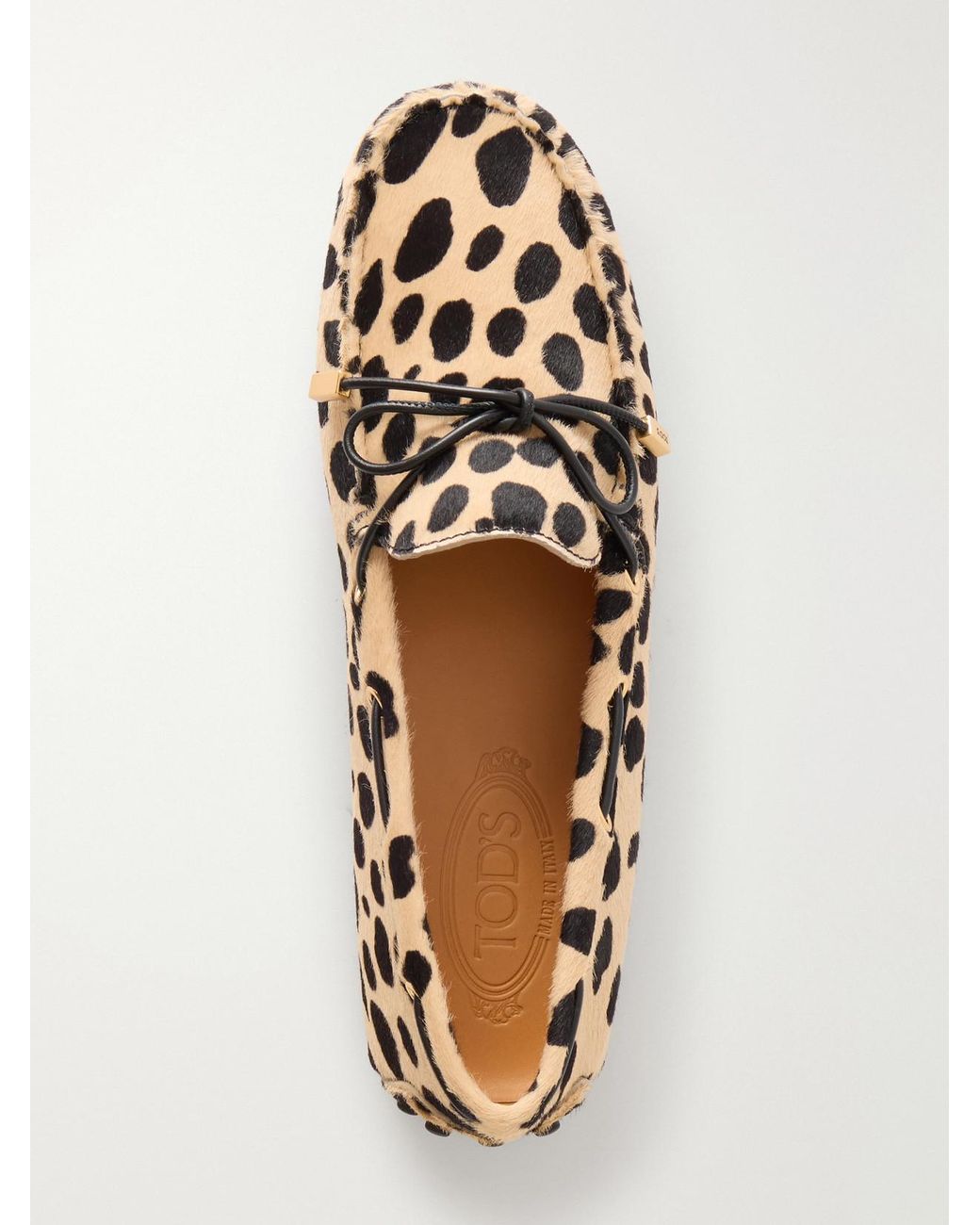 Tod's Natural Gommino Bow-Detail Animal-Print Calf-Hair Loafers