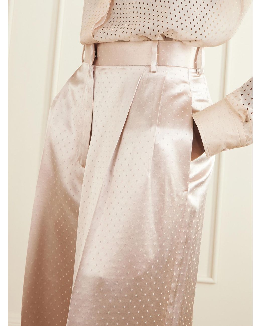 Tom Ford Natural Polka- Dot Satin Straight-Leg Pants
