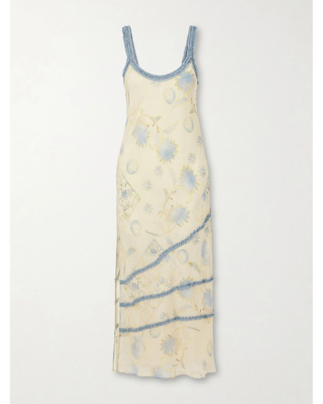 Sir White Cecile Ruffled Printed Chiffon Maxi Dress