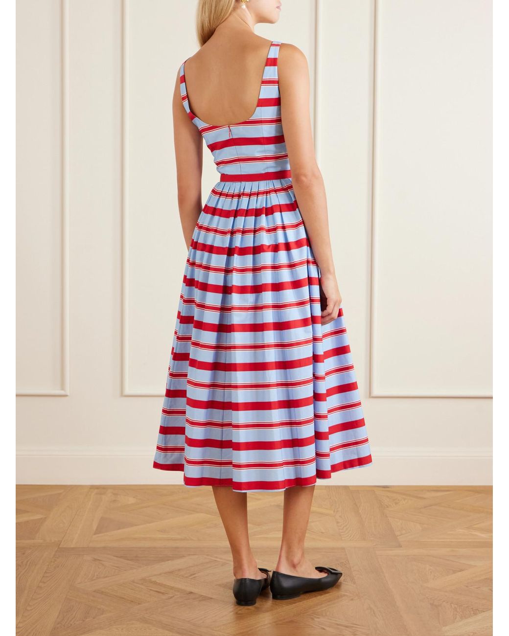 Emilia Wickstead White Eglantine Belted Striped Cotton Midi Dress