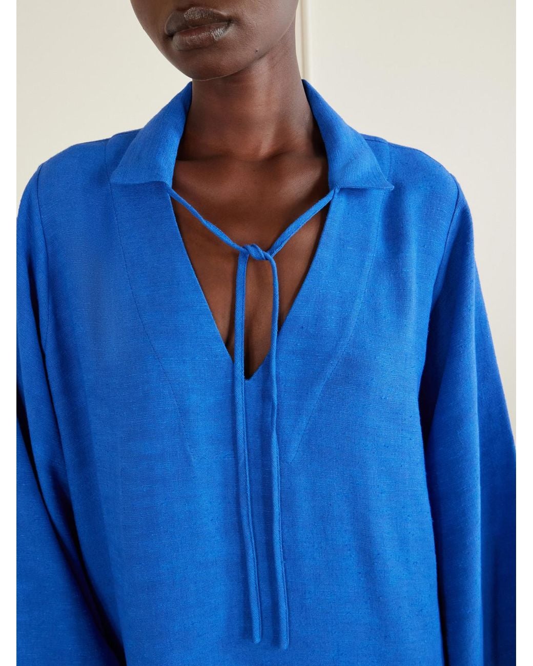 Lisa Marie Fernandez Blue Tie-Detailed Woven Maxi Dress