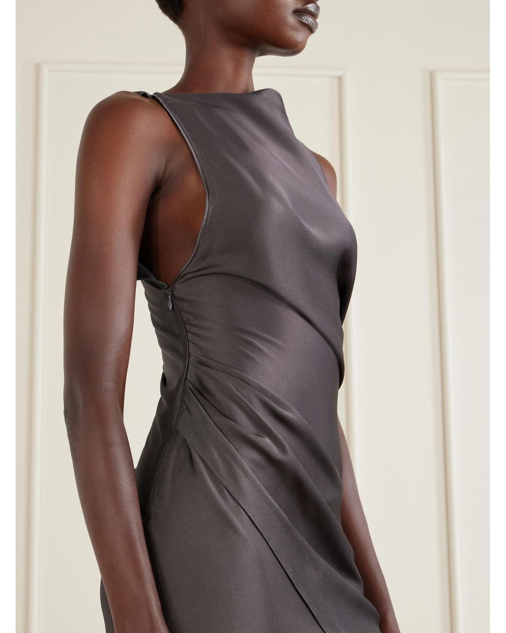 Victoria Beckham Brown Draped Satin Midi Dress
