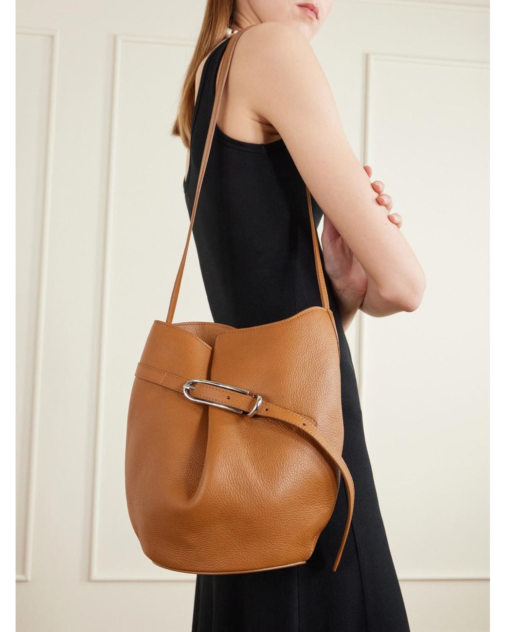 Liffner White Belted Leather Bucket Bag