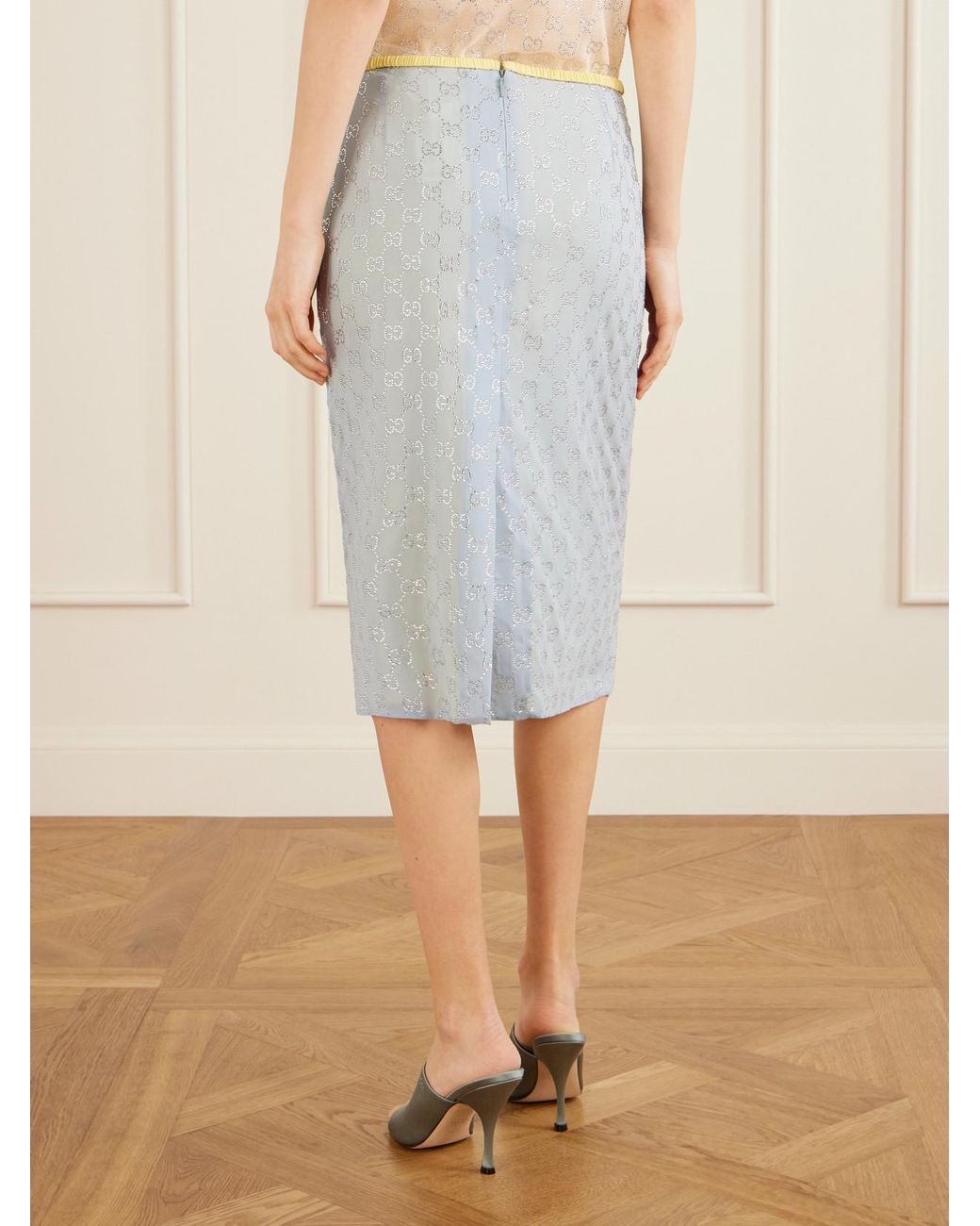 Gucci White Crystal-Embellished Silk-Blend Midi Skirt