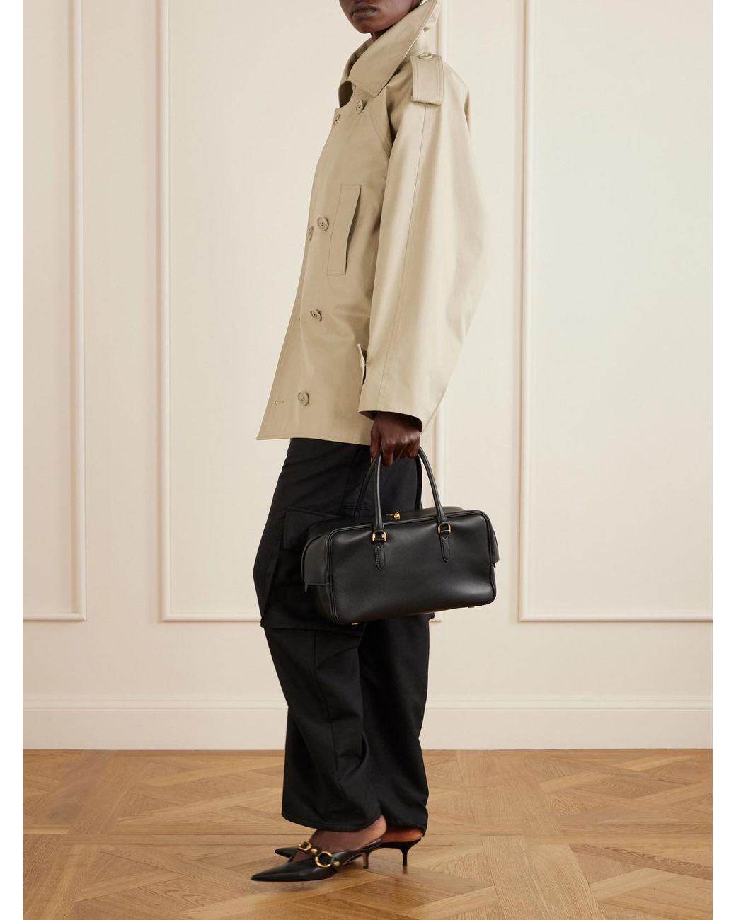 Balenciaga Black Le 7 Leather Bowling Shoulder Bag