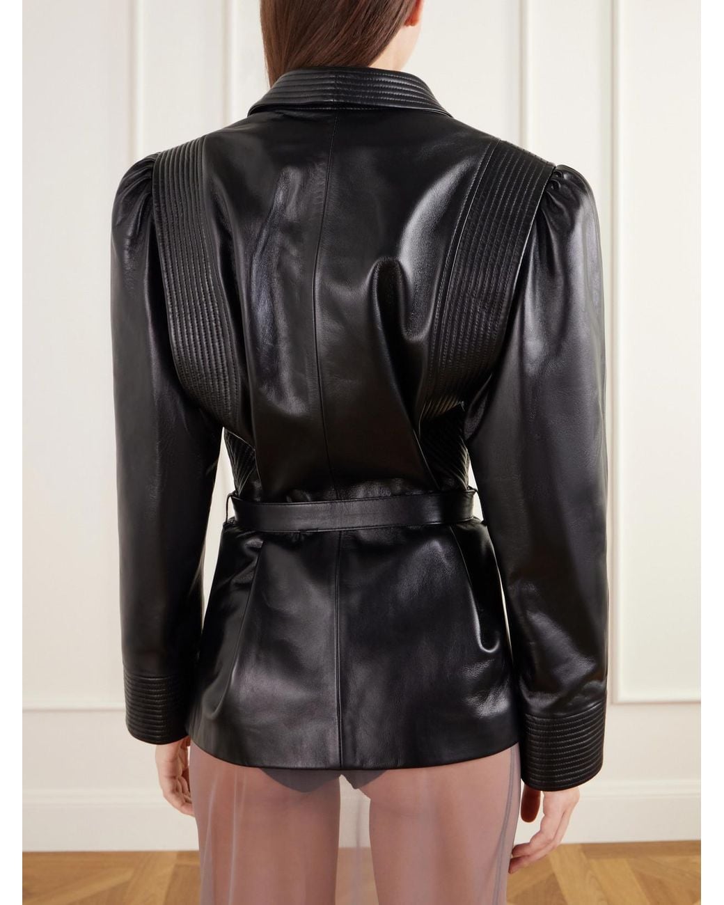 Valentino Garavani Black Pleated Belted Leather Jacket