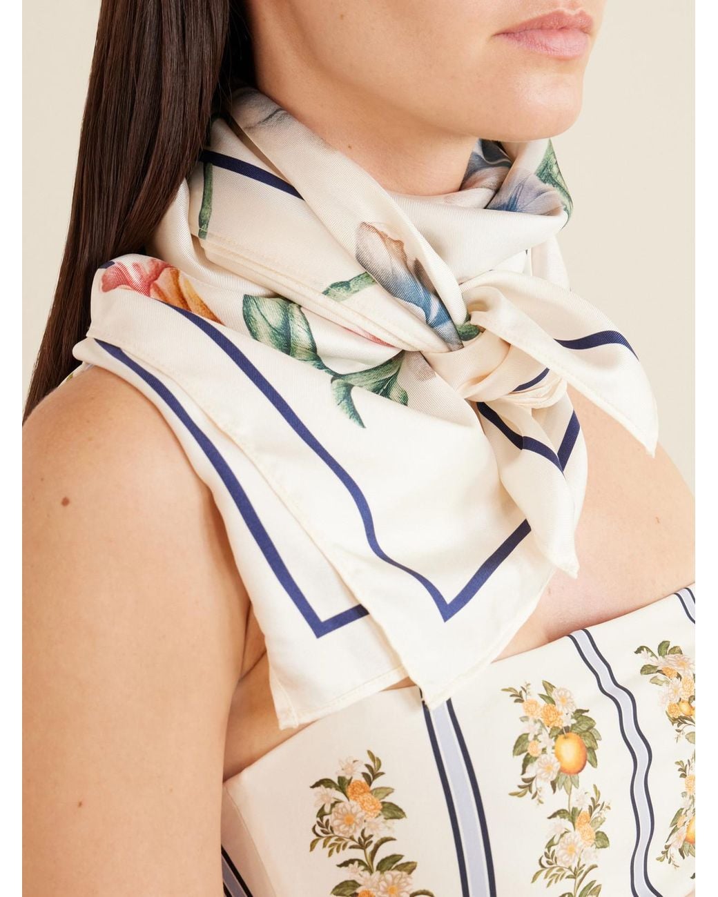 Agua Bendita Blue Ceiba Brisa Floral-Print Silk-Twill Scarf