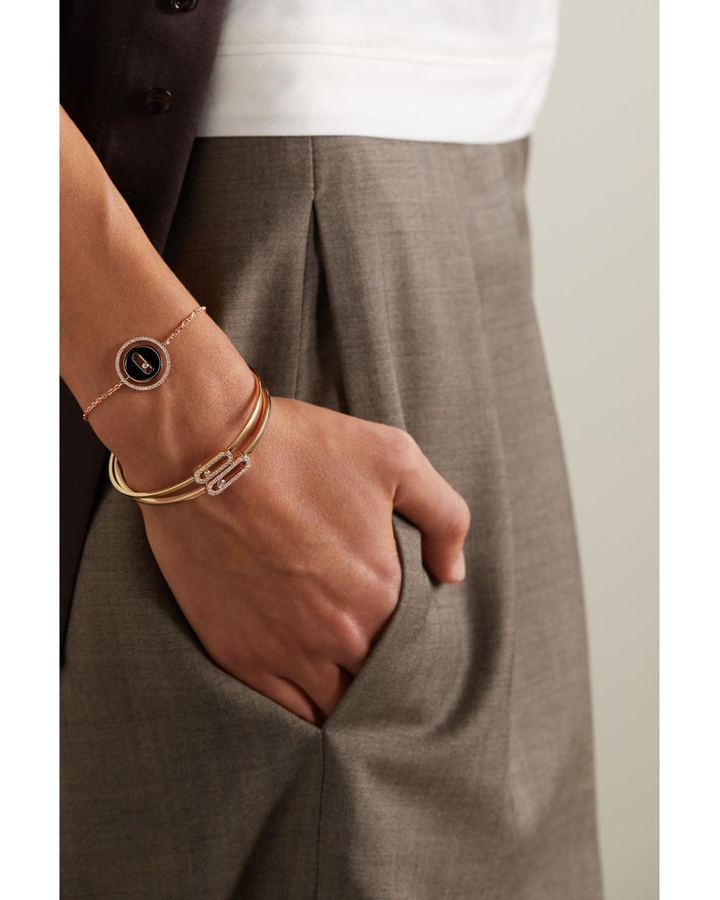 Messika White Lucky Move 18-Karat Rose, Onyx And Diamond Bracelet