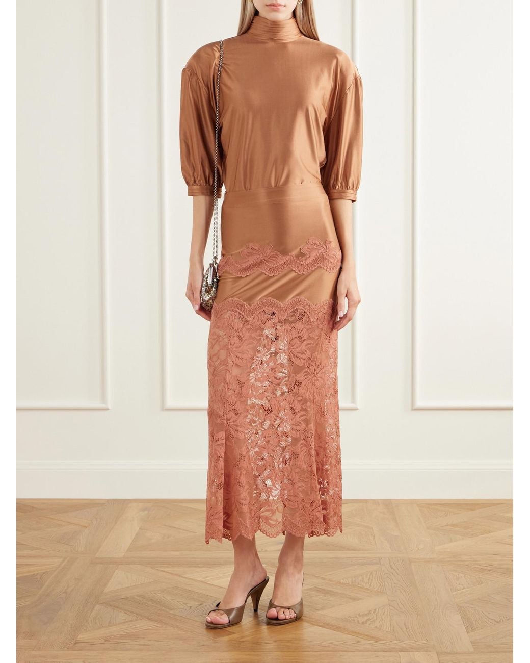 Rabanne Brown Stretch-Satin Turtleneck Blouse