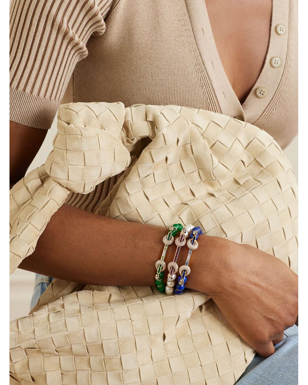 ANANYA Natural Chakra 18-Karat Rose Multi-Stone Bracelet