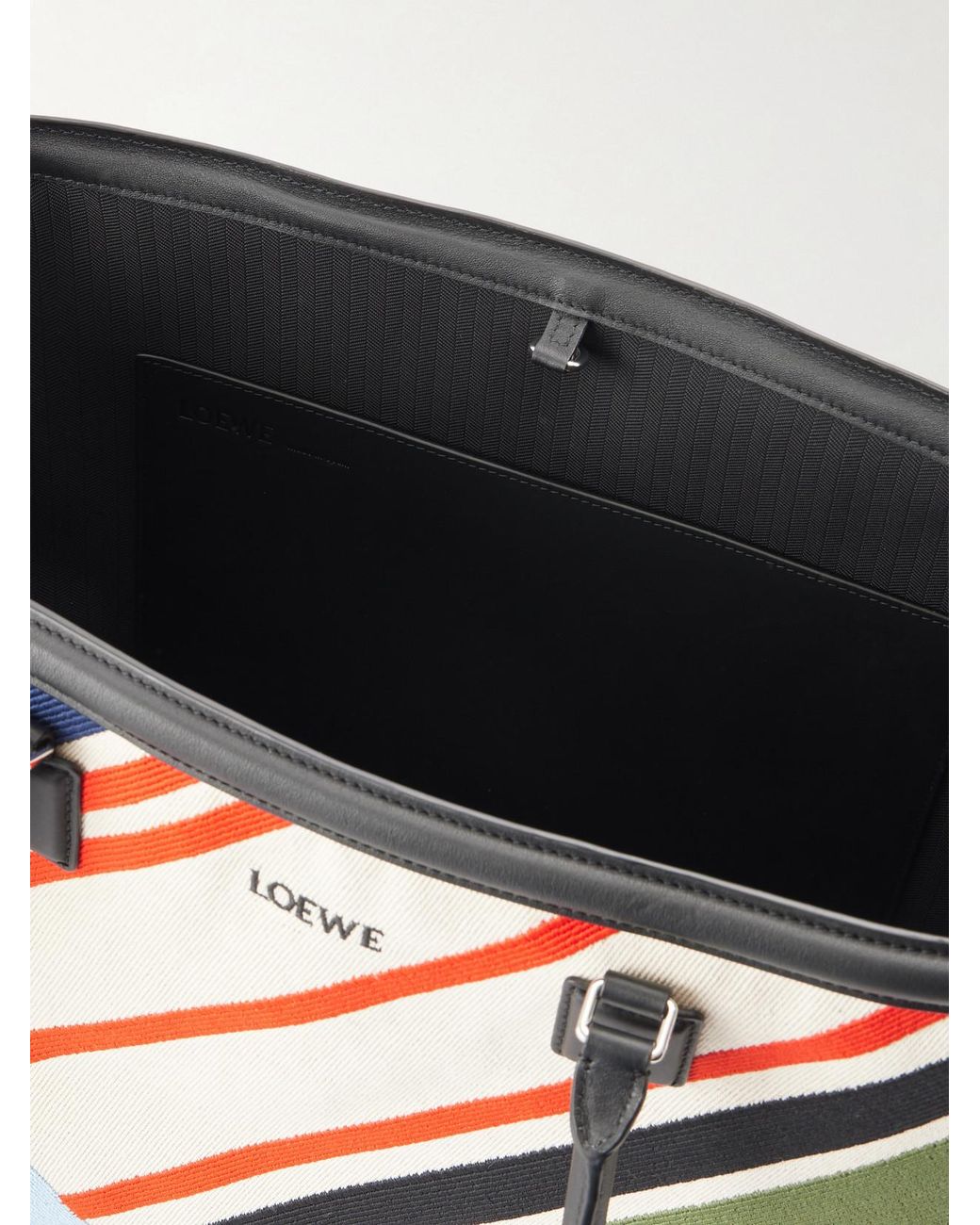 Loewe Blue Verano Logo-Embroidered Striped Leather-Trimmed Canvas Tote