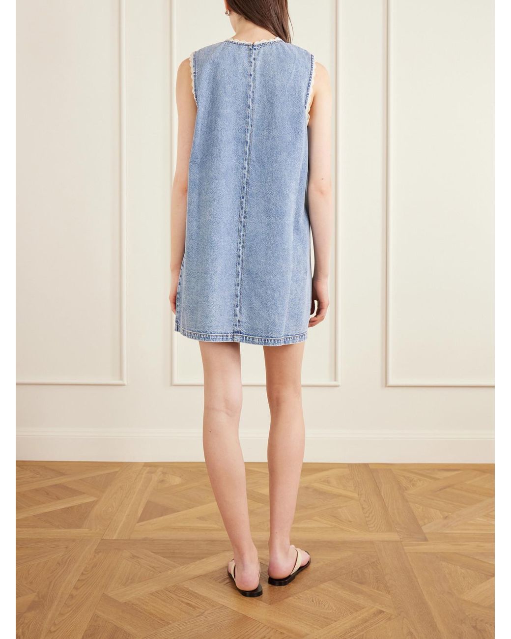 FRAME Blue Crochet Tide Organic Cotton-Blend Mini Dress