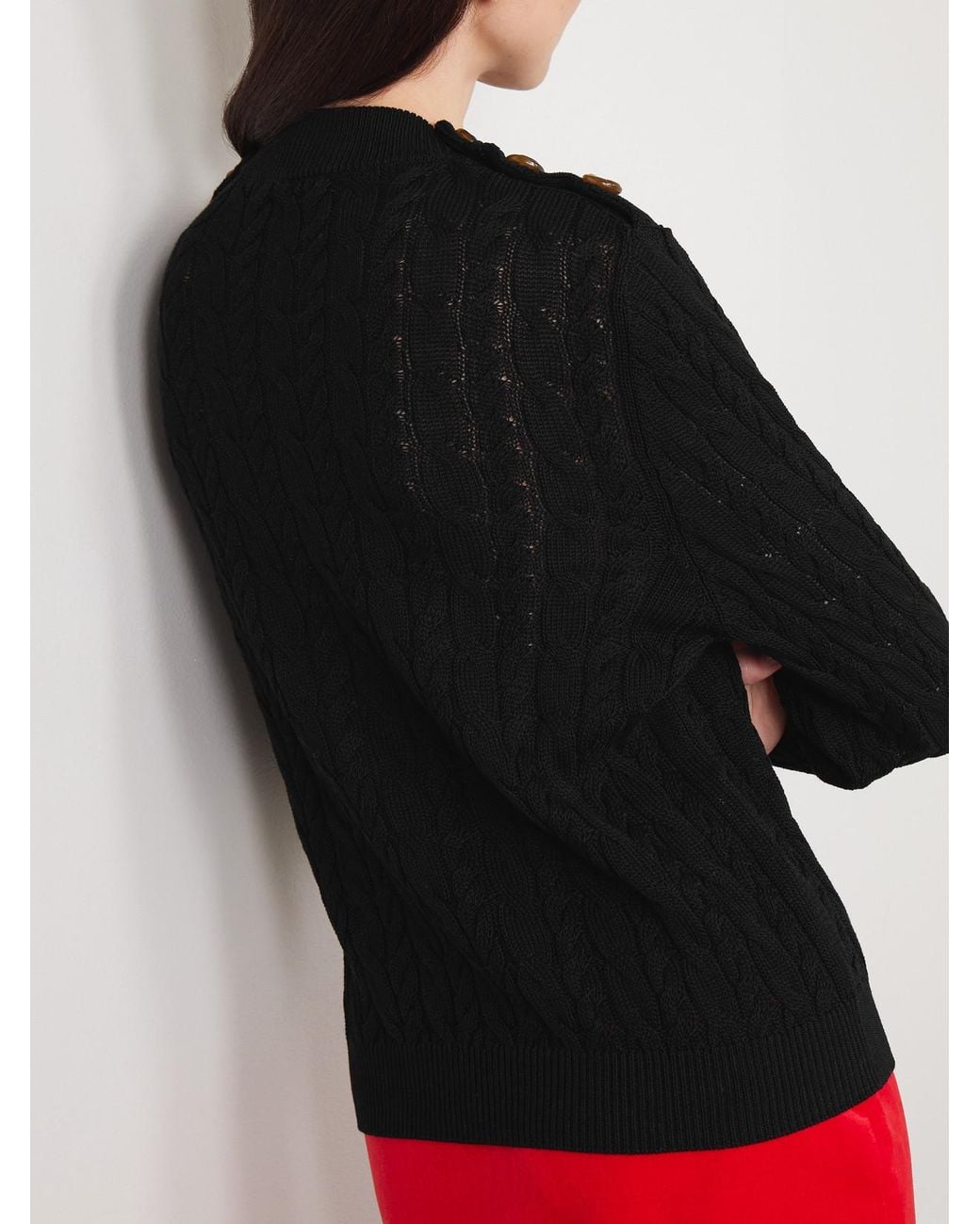 Blazé Milano Black Button-Embellished Cable-Knit Cotton Sweater