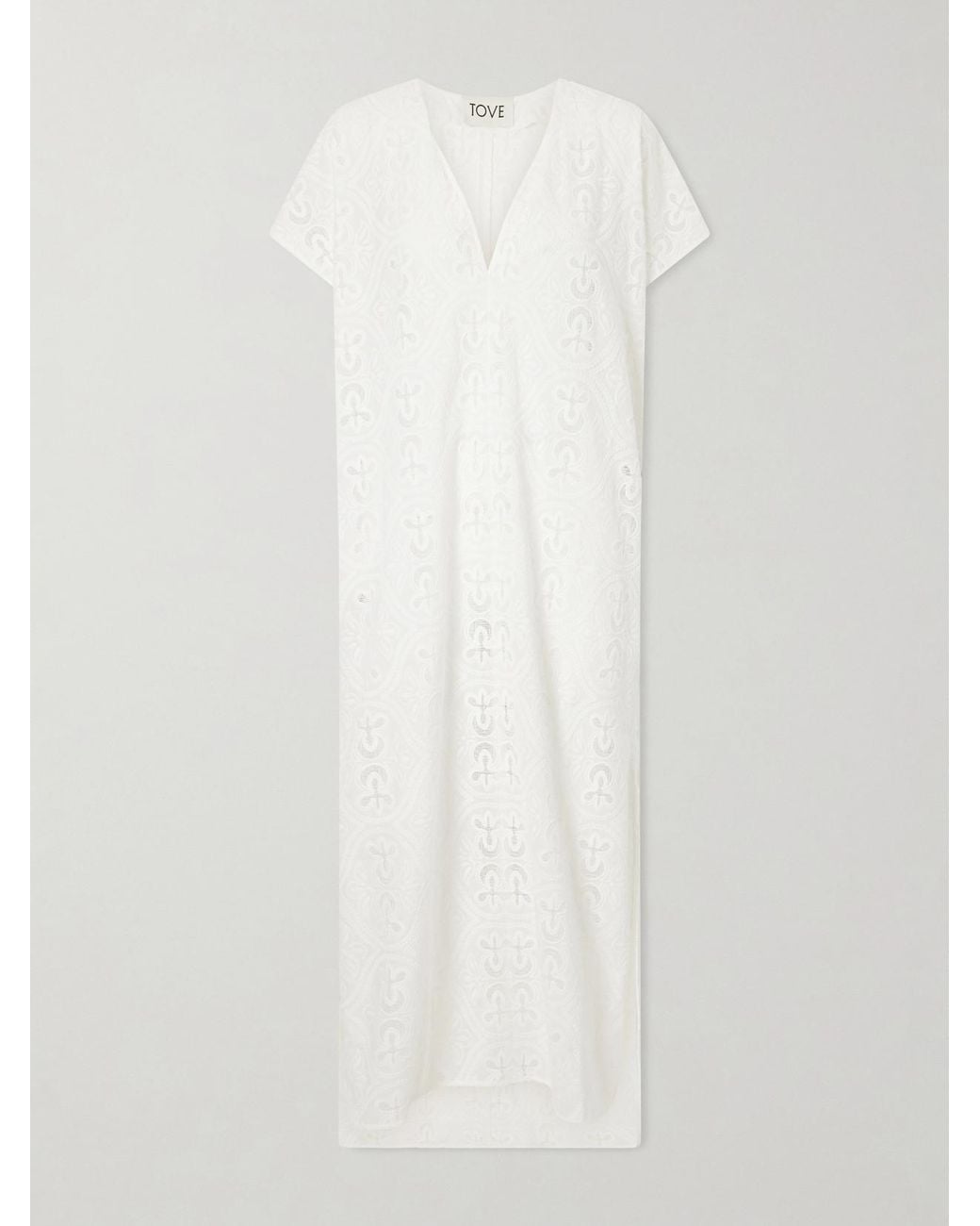 TOVE White Yuna Embroidered Cotton-Blend Midi Dress