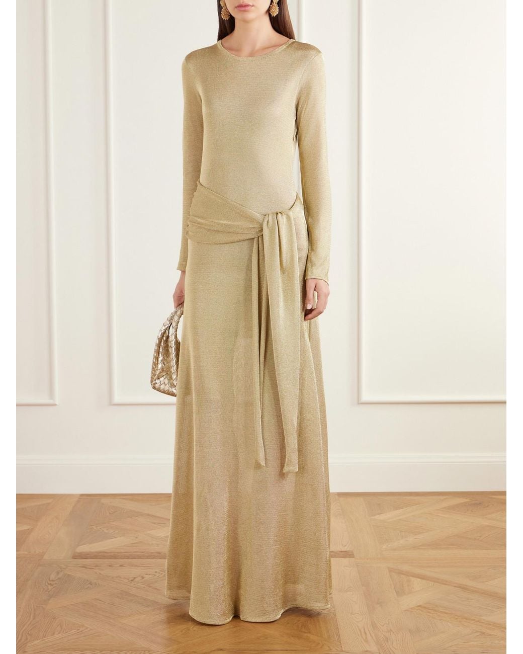 Oscar de la Renta Natural Tie-Detailed Knitted Gown