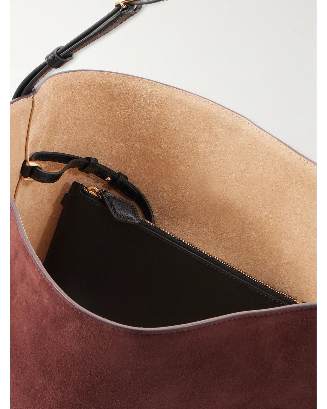 Alaïa Red Hip Large Logo-Detailed Leather-Trimmed Suede Bucket Bag