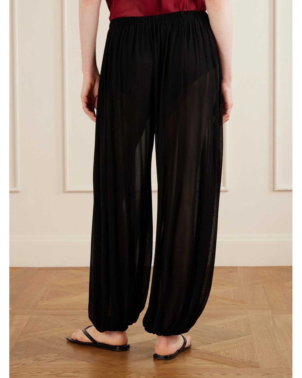 Aflalo Black Lolana Satin-Jersey Balloon Pants