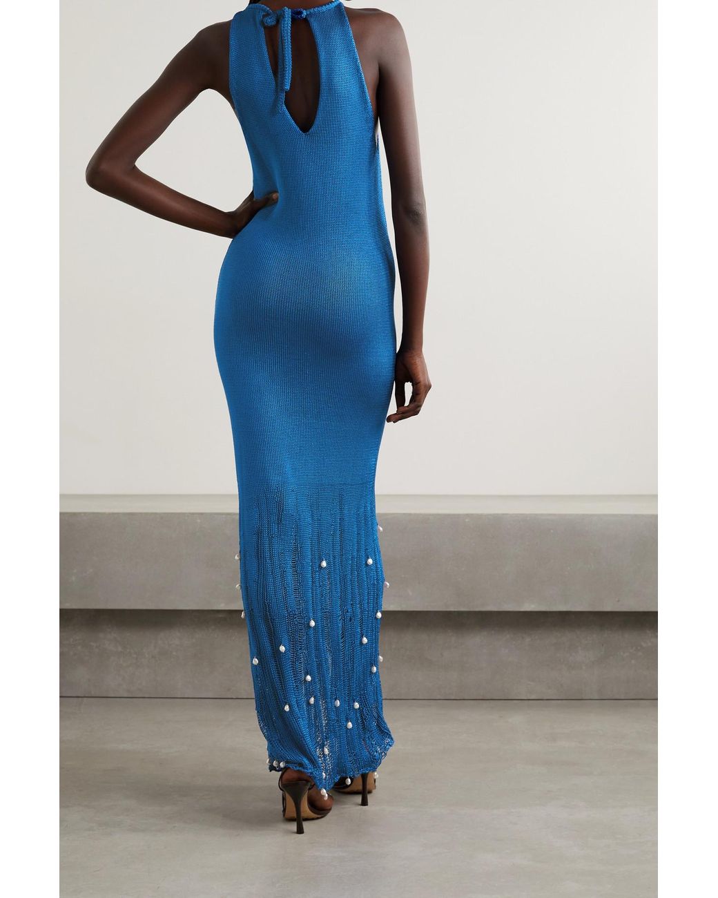 Altuzarra Carroll Faux Pearl-embellished Open-knit Silk-blend Maxi Dress in  Blue | Lyst