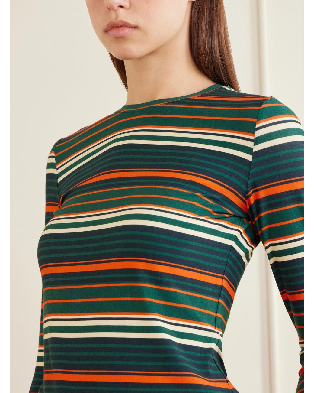 Proenza Schouler Green Mae Striped Stretch-Jersey T-Shirt