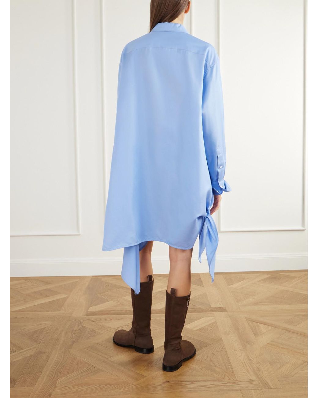 J.W. Anderson Blue Tie-Detailed Logo-Embroidered Cotton And Silk-Blend Poplin Mini Dress