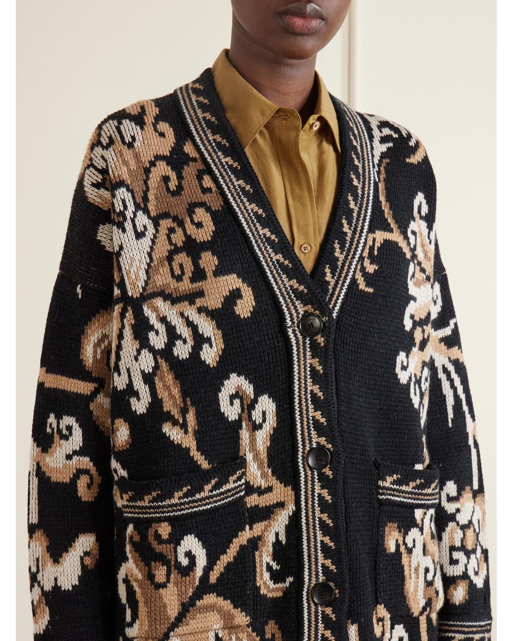 Etro Black Jacquard-Knit Wool Cardigan