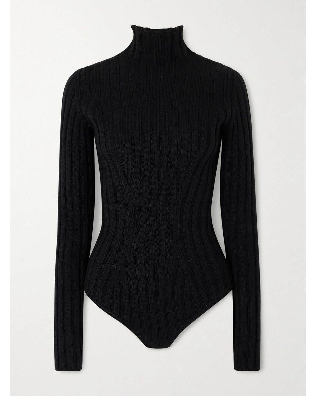 Alaïa Black Ribbed Wool Turtleneck Bodysuit